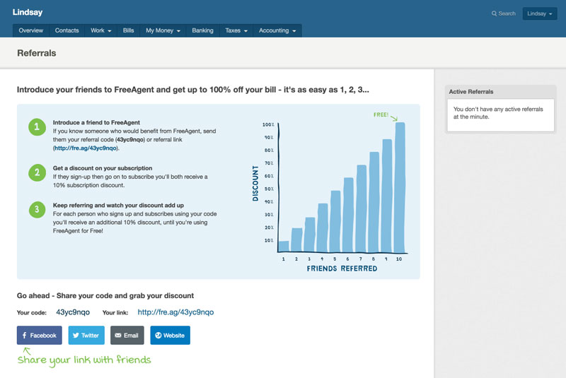 FreeAgent referrals section
        of application